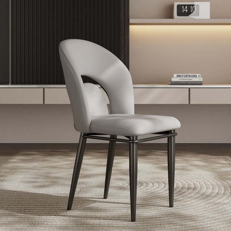 Modern Loop-Back Leather Steel Dining Chair — White