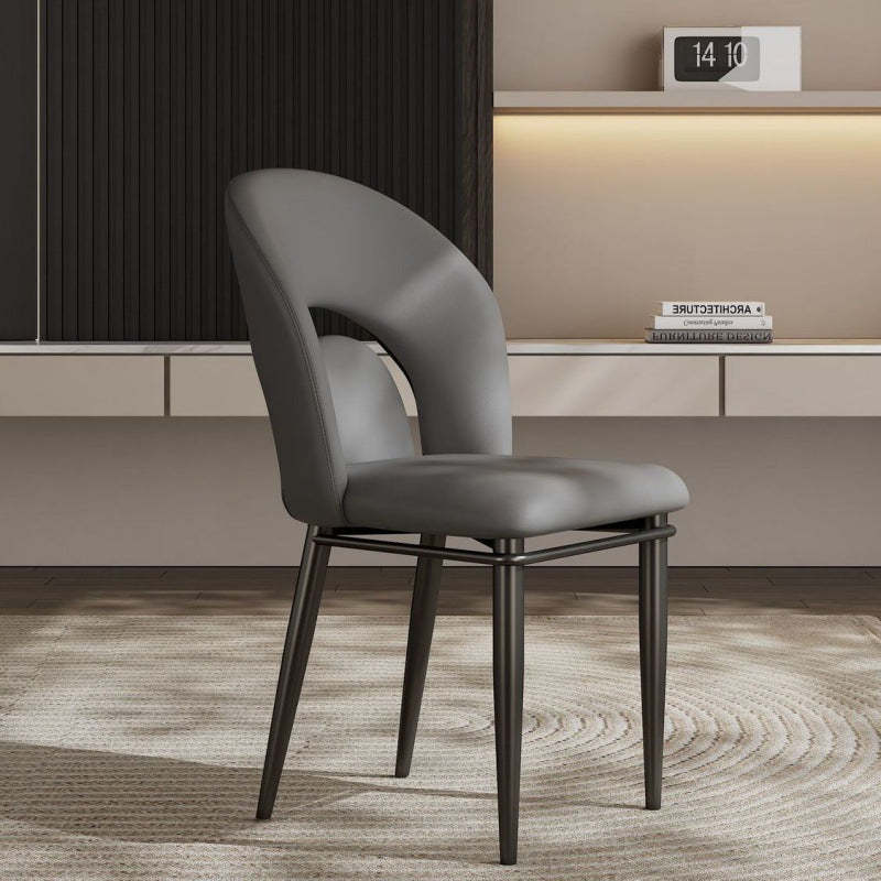 Modern Loop-Back Leather Steel Dining Chair