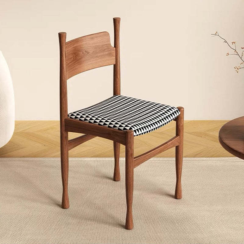 Mid-Century Velvet Wood Dining Chair — Black + Yellow Cushion