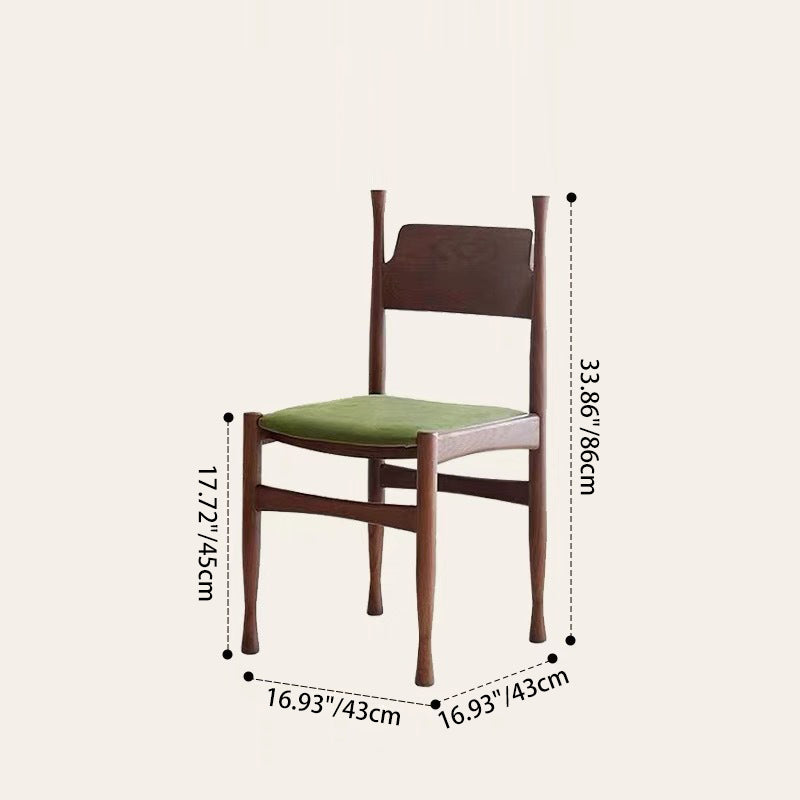 Mid-Century Velvet Wood Dining Chair — Black + Dark Green Cushion
