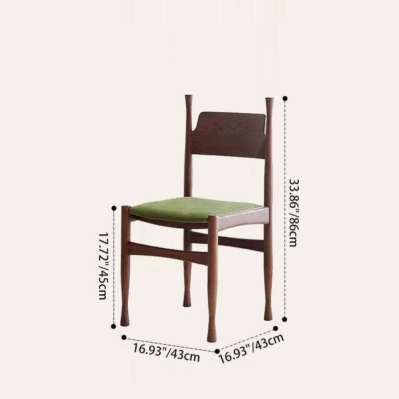 Mid-Century Velvet Wood Dining Chair — Black + Dark Green Cushion