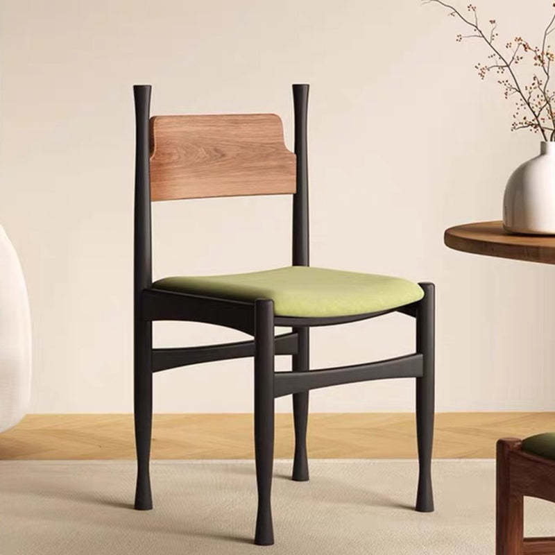 Mid-Century Velvet Wood Dining Chair — Walnut Color + Yellow Cushion