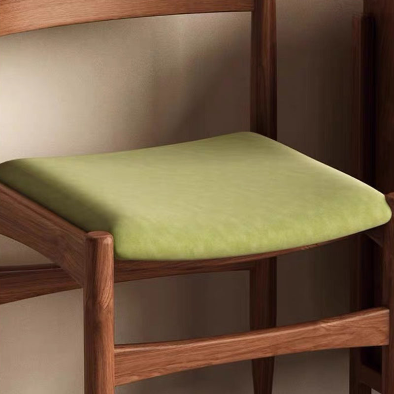 Mid-Century Velvet Wood Dining Chair — Black + Light Green Cushion
