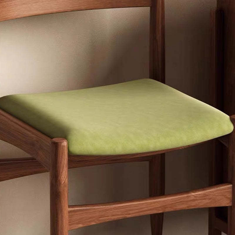 Mid-Century Velvet Wood Dining Chair — Black + Light Green Cushion