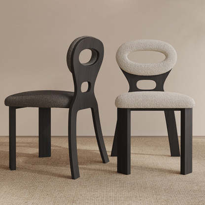 French Hollowed-Back Wood Vanity Stool — Walnut Color