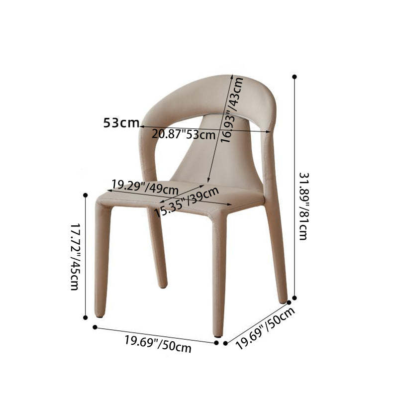 Minimalist Curved Leather Steel Dining Chair — White
