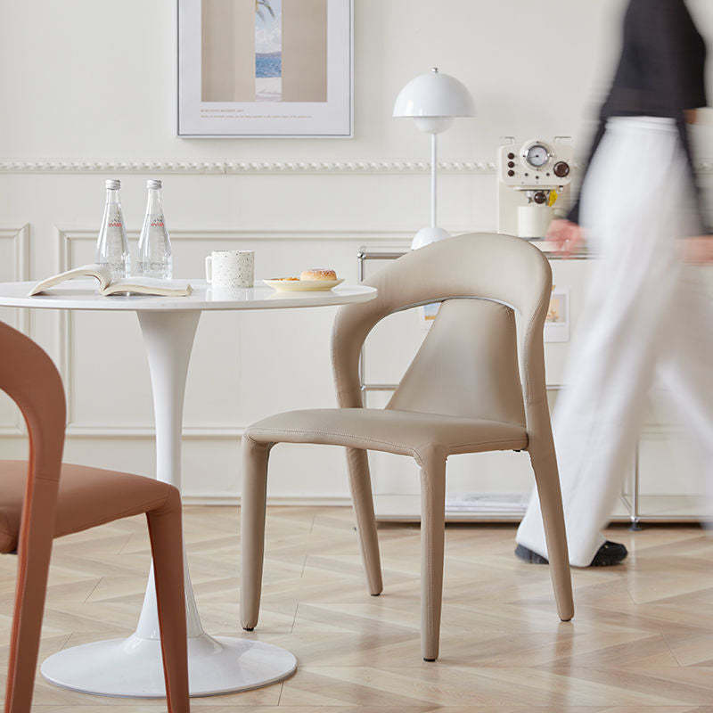 Minimalist Curved Leather Steel Dining Chair