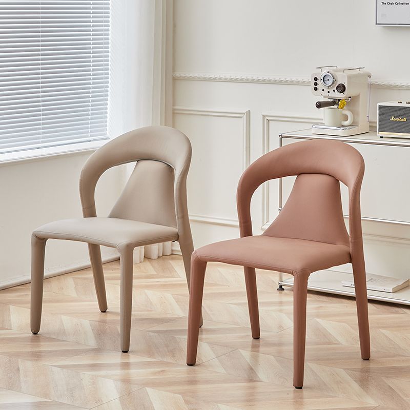 Minimalist Curved Leather Steel Dining Chair