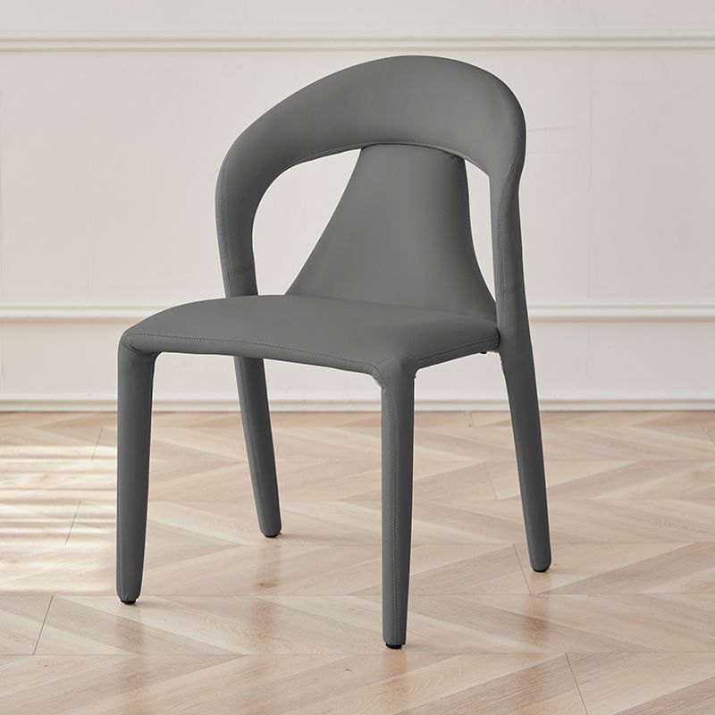 Minimalist Curved Leather Steel Dining Chair