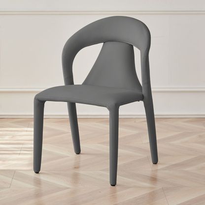 Minimalist Curved Leather Steel Dining Chair
