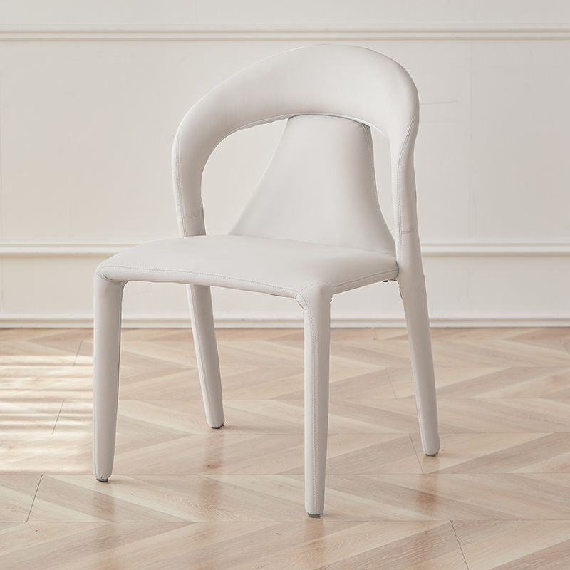 Minimalist Curved Leather Steel Dining Chair