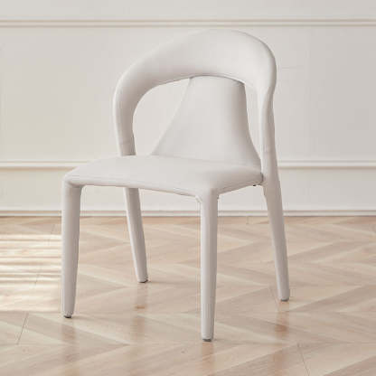 Minimalist Curved Leather Steel Dining Chair