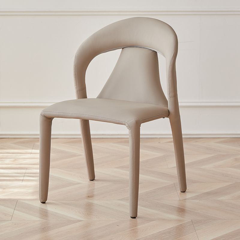 Minimalist Curved Leather Steel Dining Chair