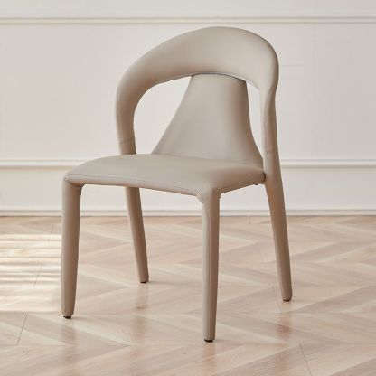 Minimalist Curved Leather Steel Dining Chair