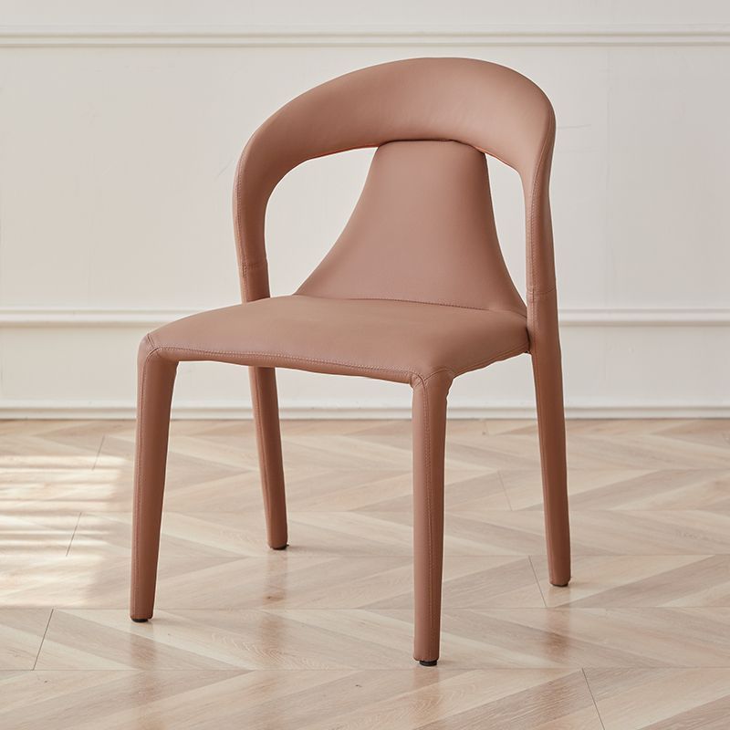 Minimalist Curved Leather Steel Dining Chair