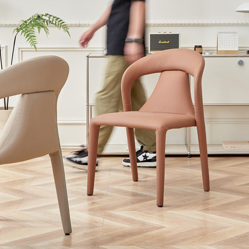Minimalist Curved Leather Steel Dining Chair