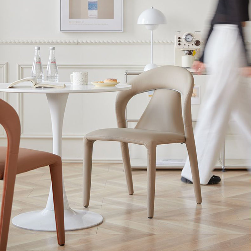 Minimalist Curved Leather Steel Dining Chair — Gray