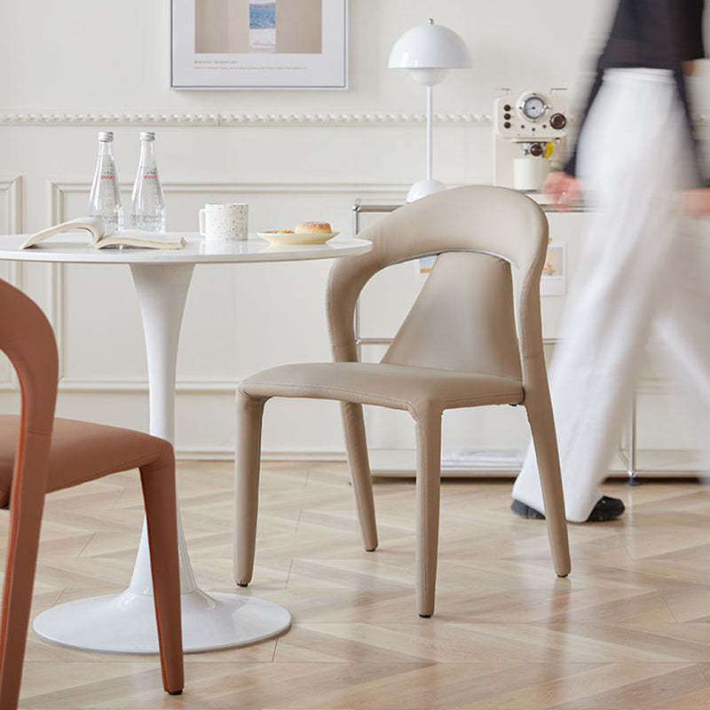 Minimalist Curved Leather Steel Dining Chair — Gray