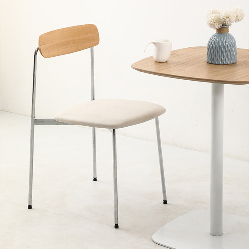 Scandinavian Wood Steel Dining Chair — B - White Cushion