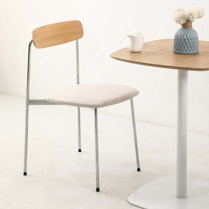 Scandinavian Wood Steel Dining Chair — B - White Cushion