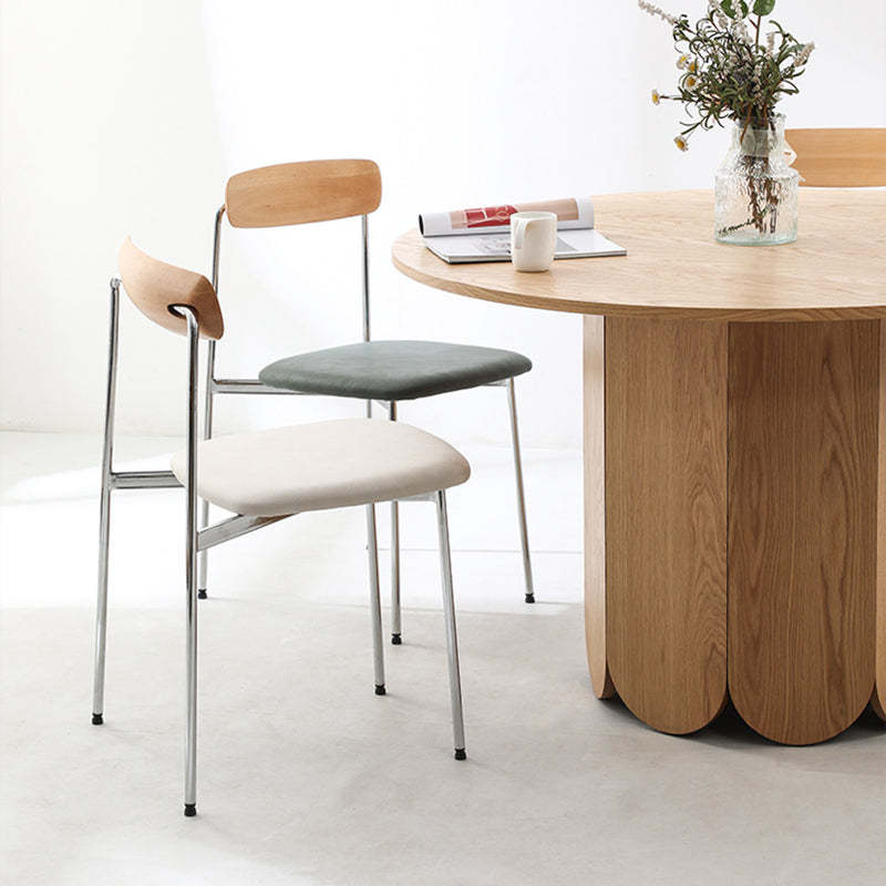 Scandinavian Wood Steel Dining Chair — C - Black Cushion