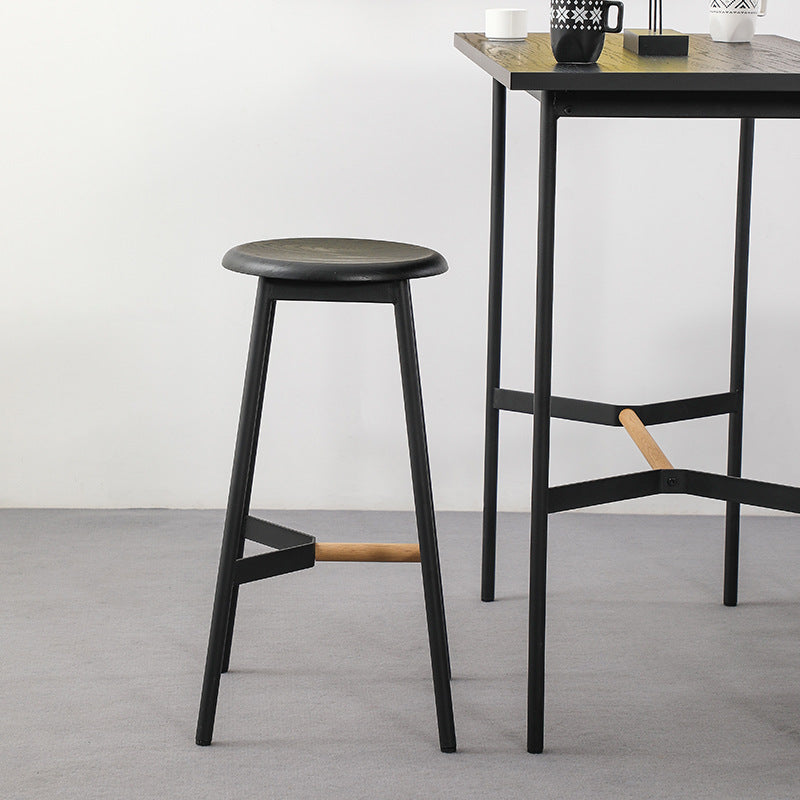 Minimalist Round Solid Wood Bar Stool