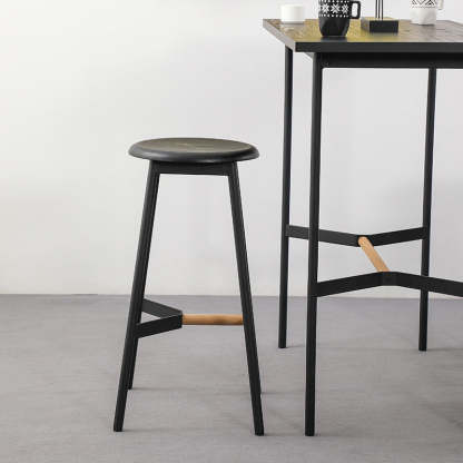 Minimalist Round Solid Wood Bar Stool