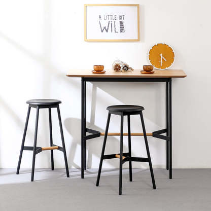 Minimalist Round Solid Wood Bar Stool — Black