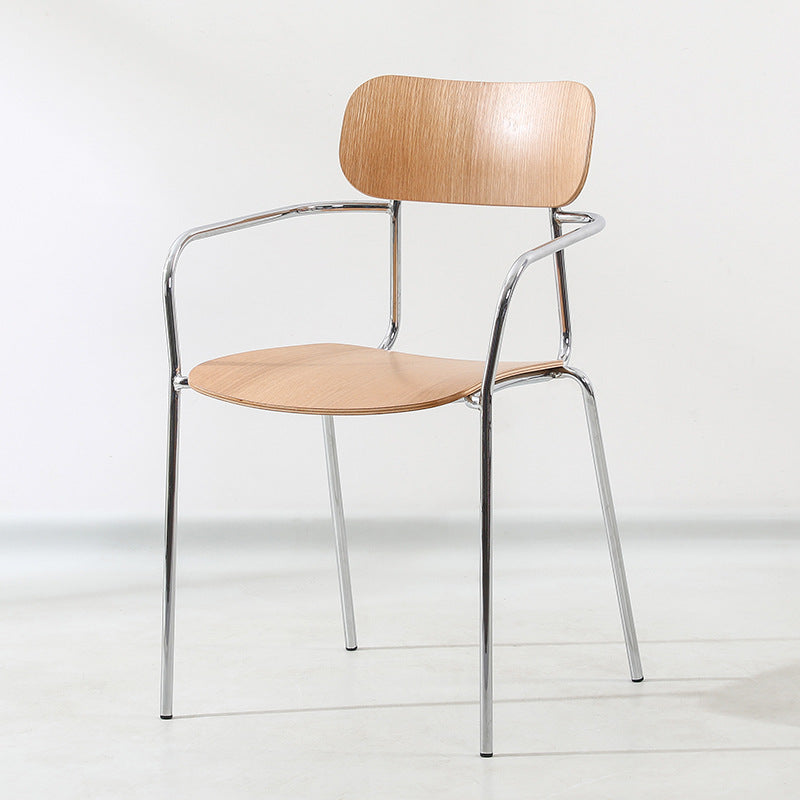 Industrial Solid Wood Metal Dining Chair — Walnut Color
