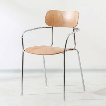 Industrial Solid Wood Metal Dining Chair — Walnut Color