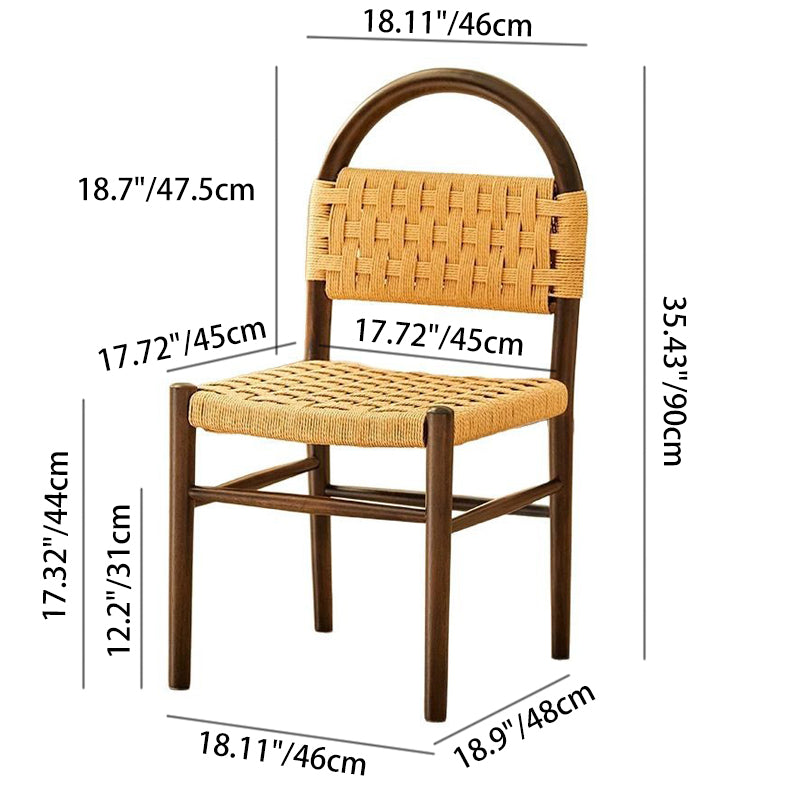 Mid-Century Hollow Back Wood Kraft Rope Dining Chair — Walnut Color / 220V-240V For UK/AU