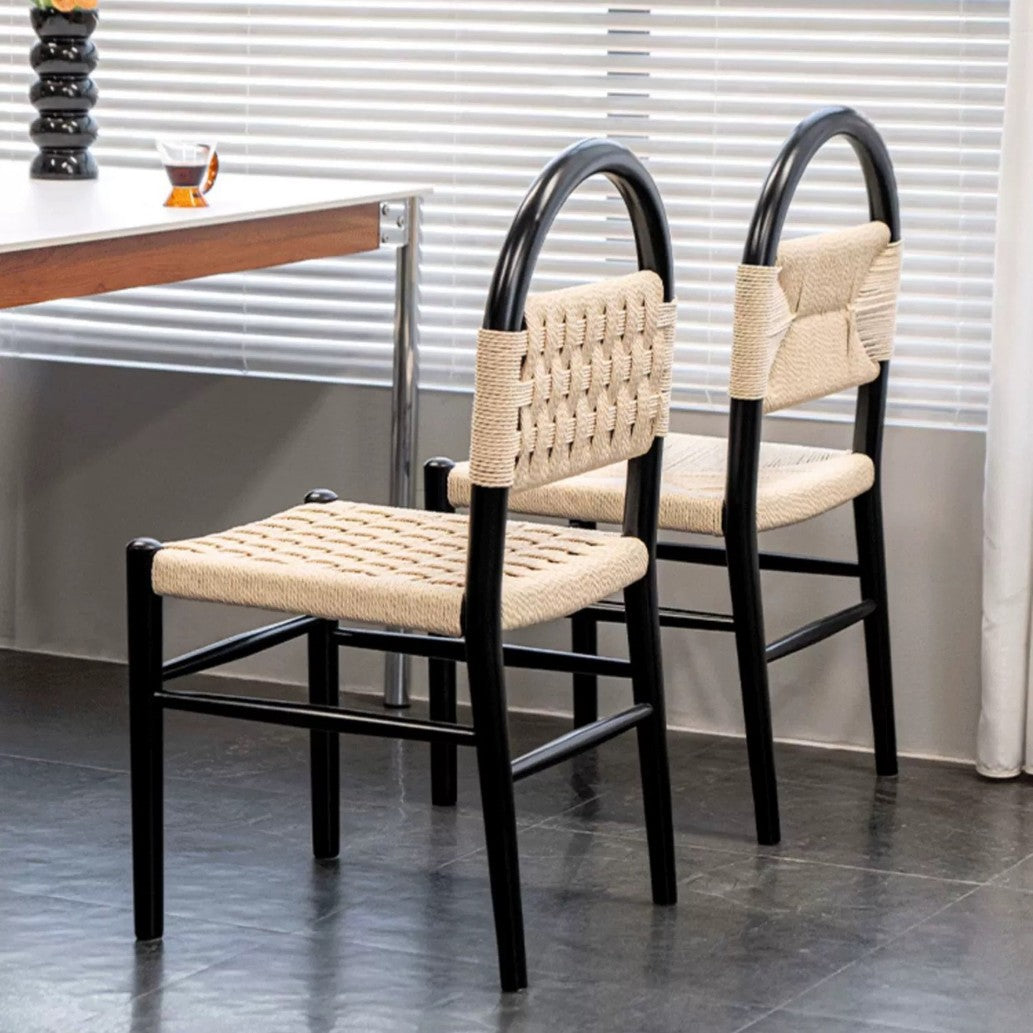 Mid-Century Hollow Back Wood Kraft Rope Dining Chair