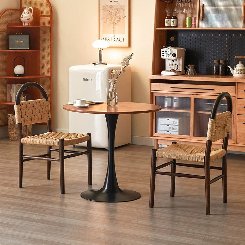 Mid-Century Hollow Back Wood Kraft Rope Dining Chair