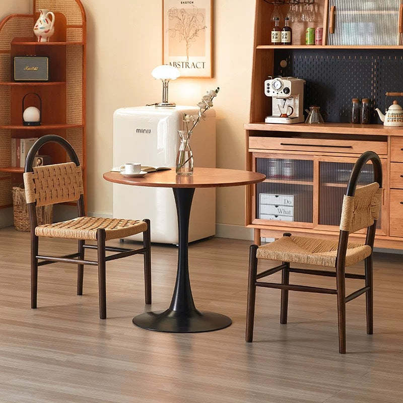 Mid-Century Hollow Back Wood Kraft Rope Dining Chair