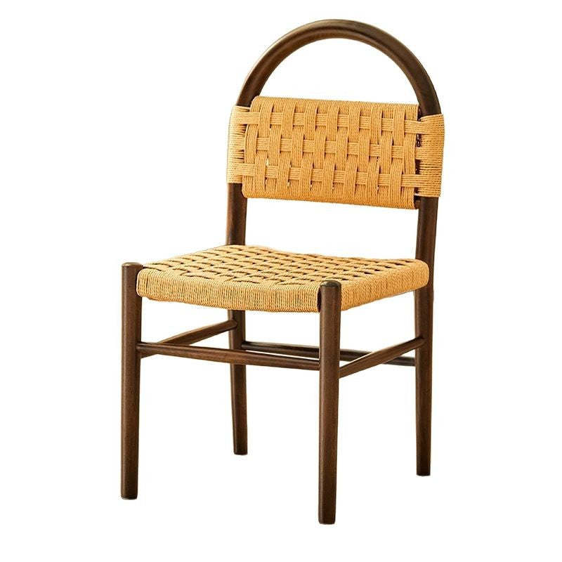Mid-Century Hollow Back Wood Kraft Rope Dining Chair