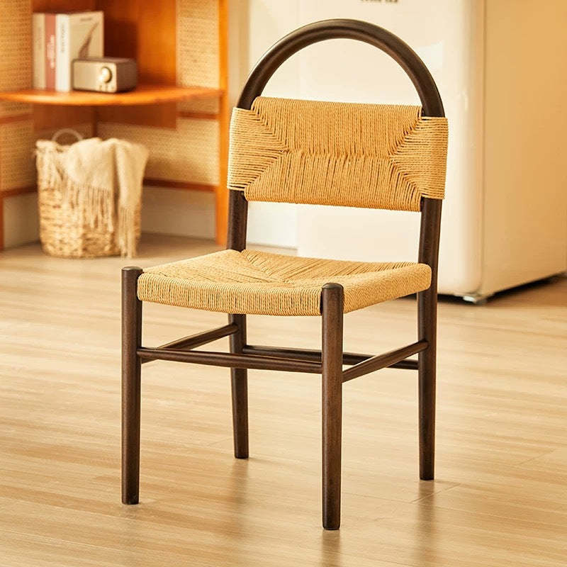 Mid-Century Hollow Back Wood Kraft Rope Dining Chair