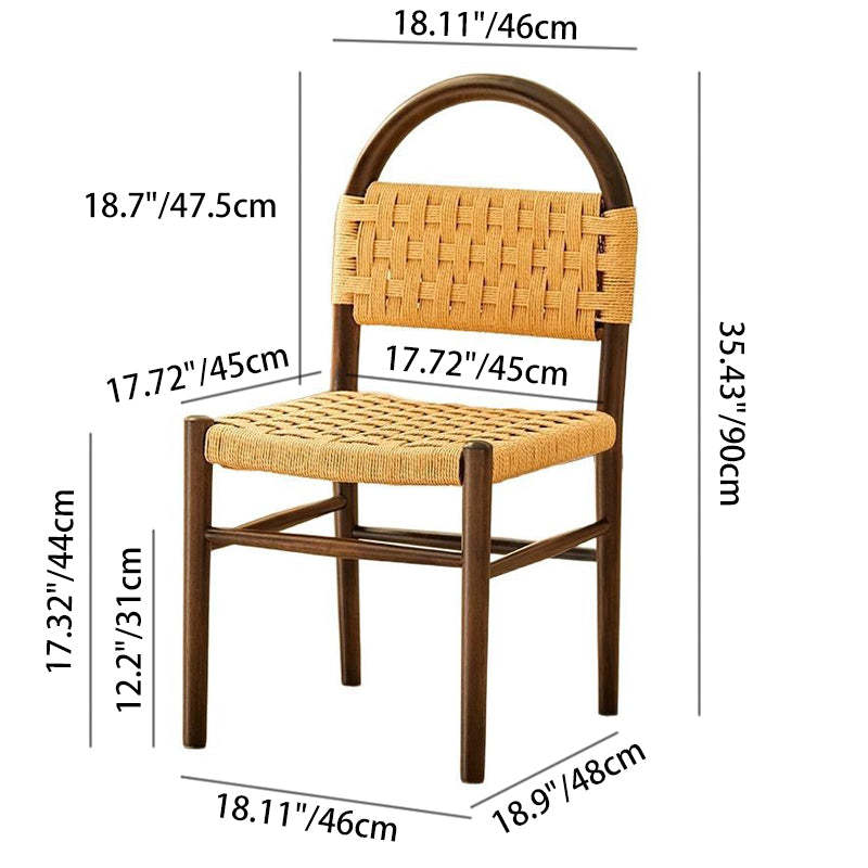 Mid-Century Hollow Back Wood Kraft Rope Dining Chair — Walnut Color / 220V-240V For UK/AU