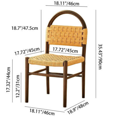Mid-Century Hollow Back Wood Kraft Rope Dining Chair — Walnut Color / 220V-240V For UK/AU
