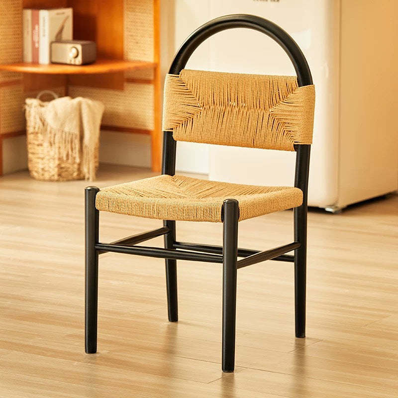 Mid-Century Hollow Back Wood Kraft Rope Dining Chair — Black / 220V-240V For UK/AU