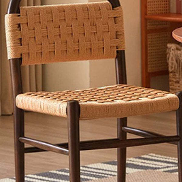 Mid-Century Hollow Back Wood Kraft Rope Dining Chair