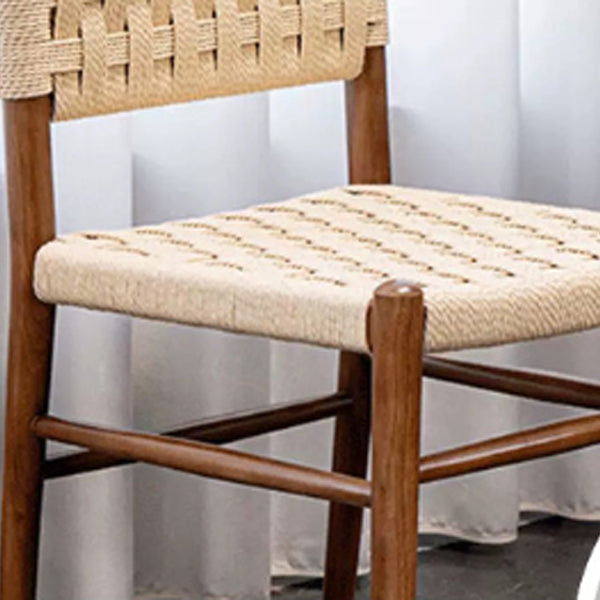 Mid-Century Hollow Back Wood Kraft Rope Dining Chair