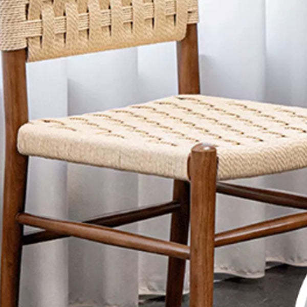 Mid-Century Hollow Back Wood Kraft Rope Dining Chair