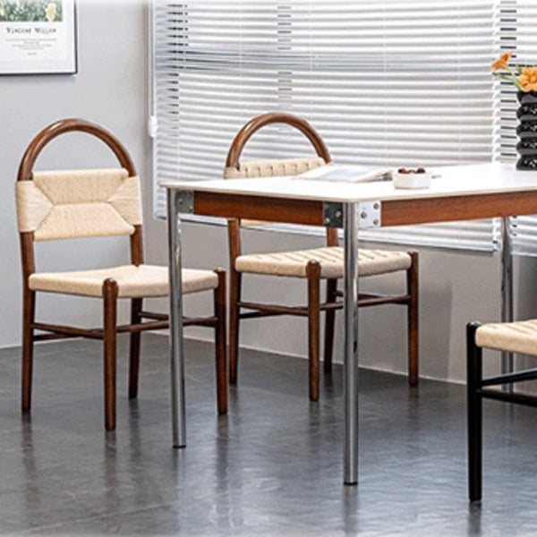 Mid-Century Hollow Back Wood Kraft Rope Dining Chair — Walnut Color / 110V-120V For US/CA