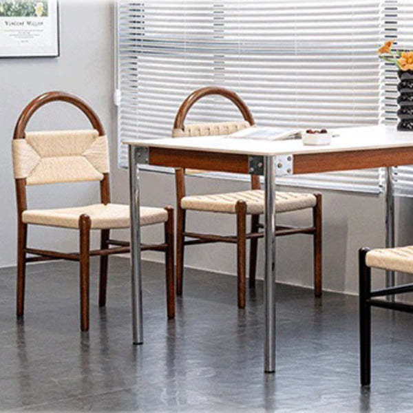 Mid-Century Hollow Back Wood Kraft Rope Dining Chair — Walnut Color / 110V-120V For US/CA