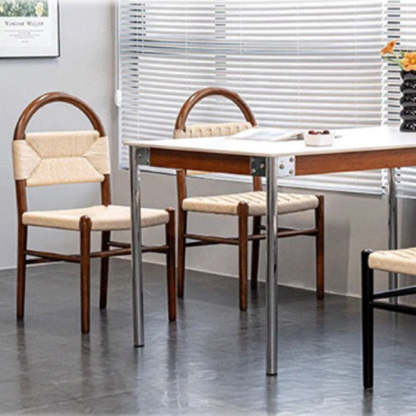 Mid-Century Hollow Back Wood Kraft Rope Dining Chair — Walnut Color / 110V-120V For US/CA