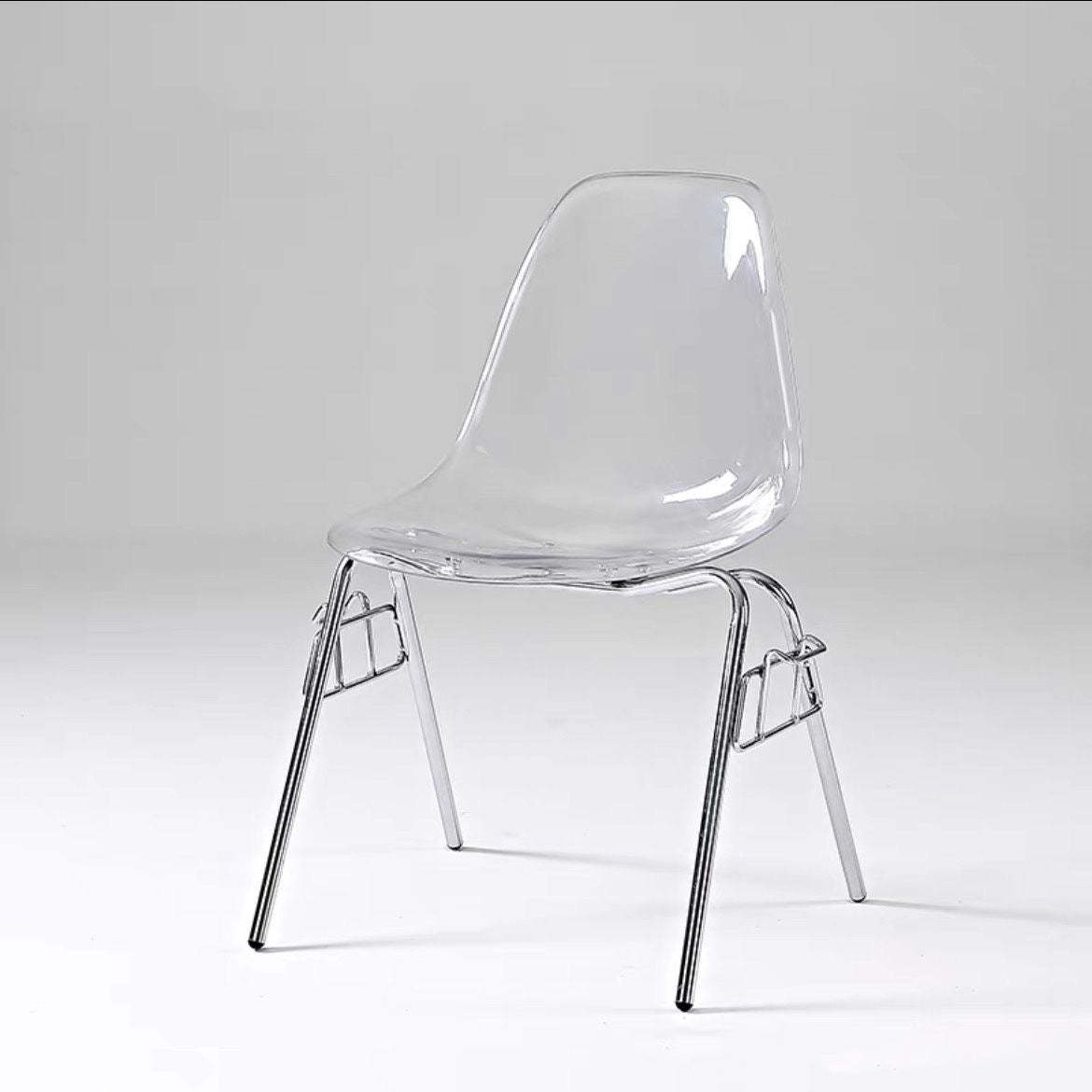 Mid-Century Trapezoid Plastic Iron Dining Chair