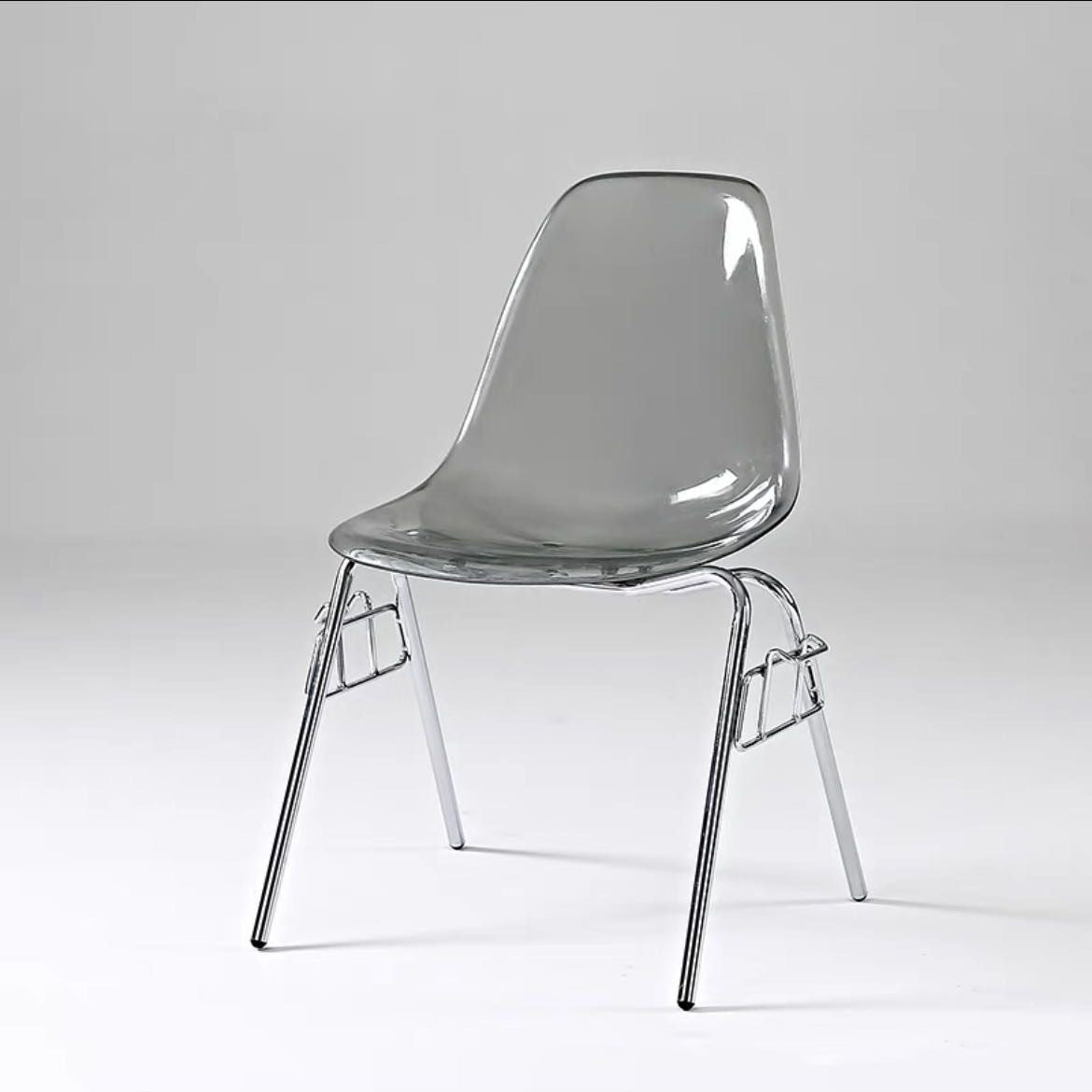 Mid-Century Trapezoid Plastic Iron Dining Chair
