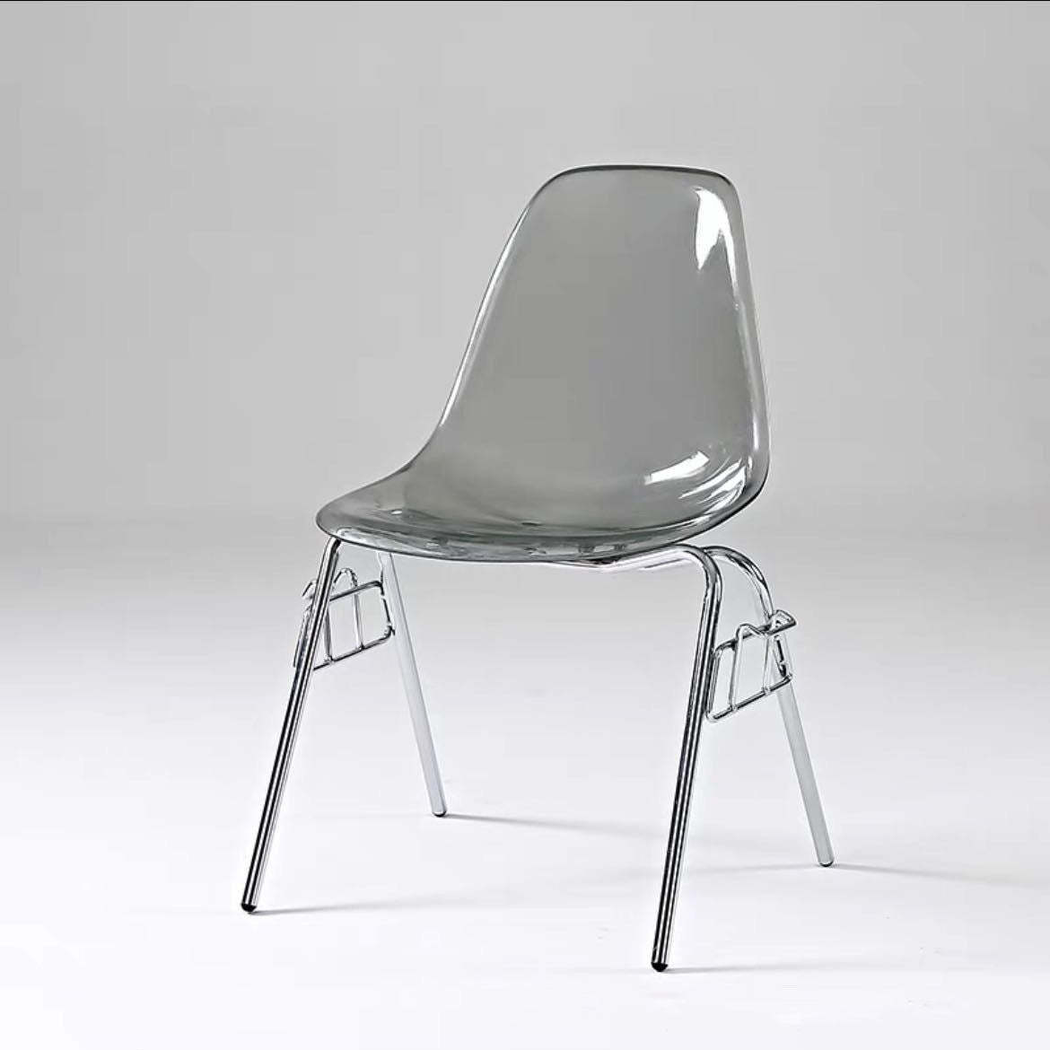 Mid-Century Trapezoid Plastic Iron Dining Chair