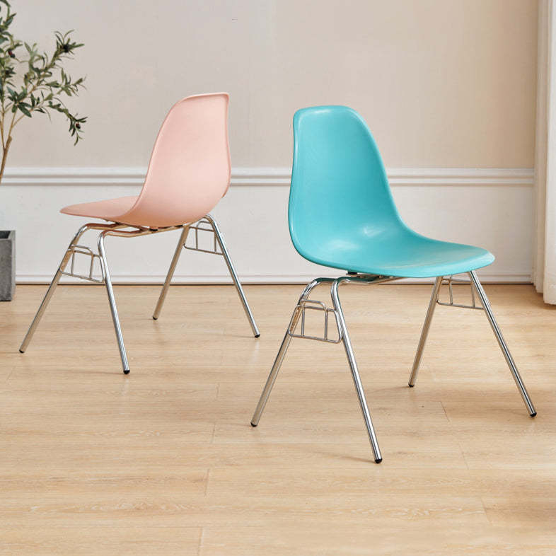 Mid-Century Trapezoid Plastic Iron Dining Chair — Light Coffee Color
