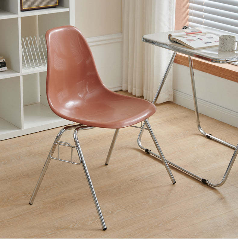 Mid-Century Trapezoid Plastic Iron Dining Chair